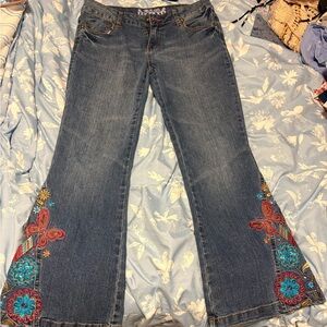 Total Girl Blue Flare Jeans with Colorful Embroidery